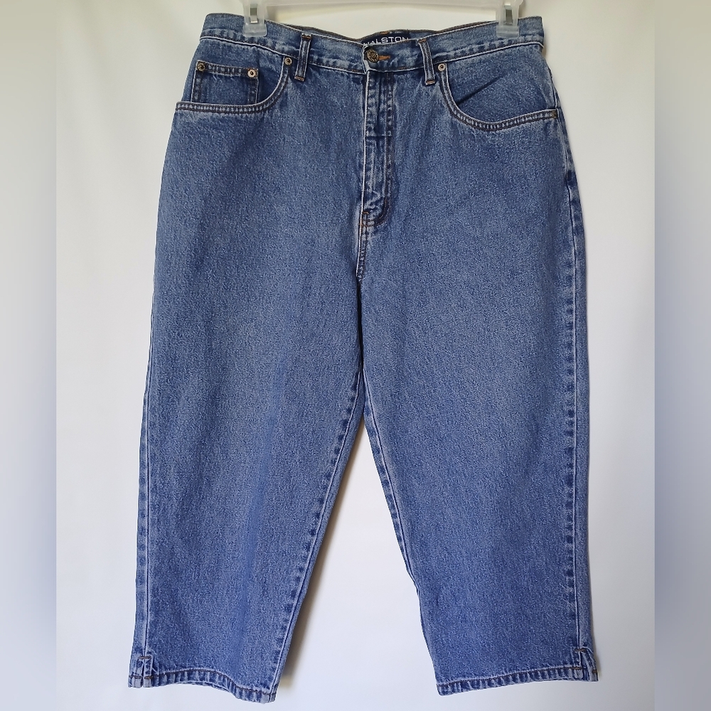 Halston Vintage Womens Cropped Jeanswear Size 14 Color Blue Denim